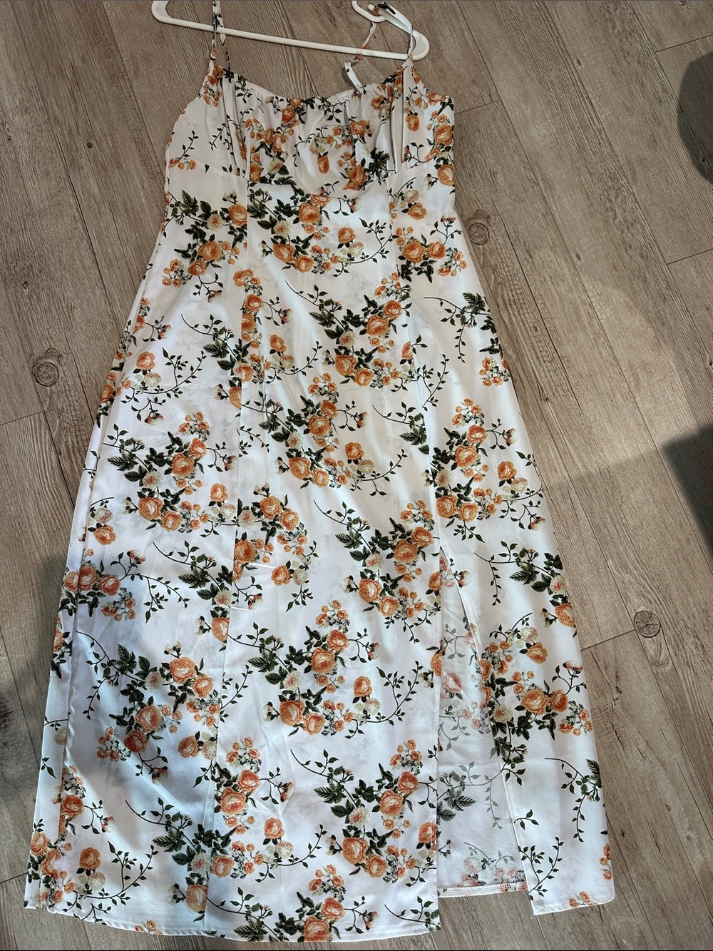 SHEIN White Maxi Dress with Orange Floral Print